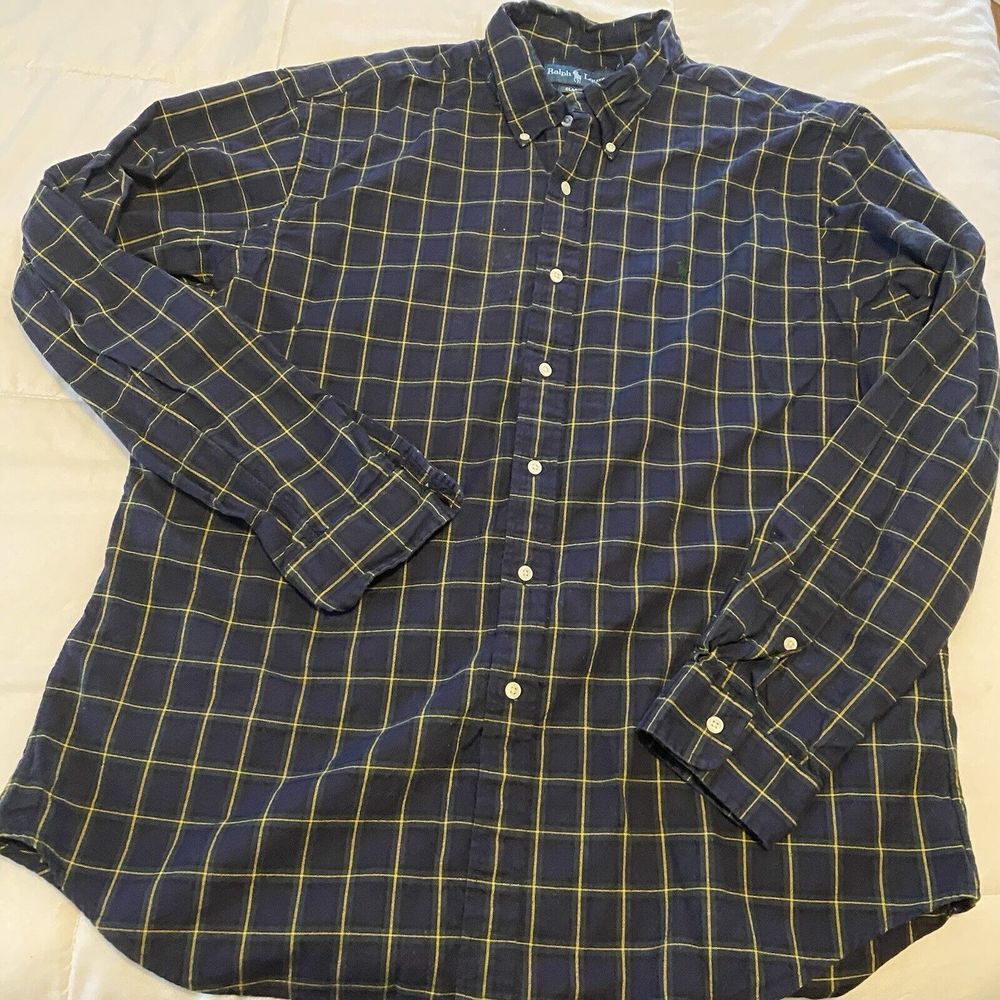 Ralph‎ Lauren Navy Plaid XL Longsleeved Buttondown Shirt Men's Professional